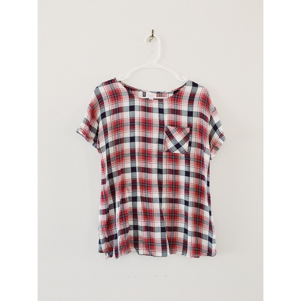 Maternity Plaid Short Sleeve Shirt w/ Front Pocket